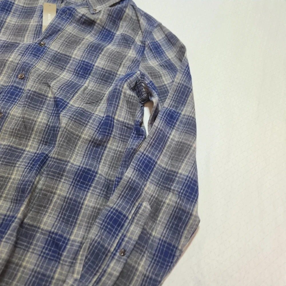 J.Crew Brushed Twill Shirt Mens Small Blue Plaid Button Down Classic Fit NWT